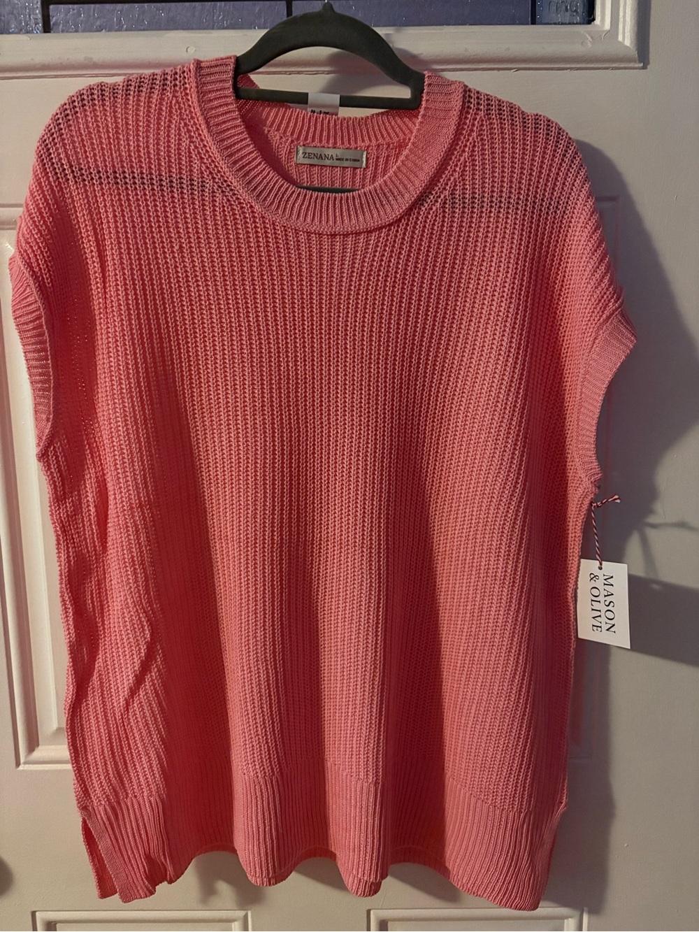 Zenana Outfitters Pink Sleeveless Crewneck Sweater
